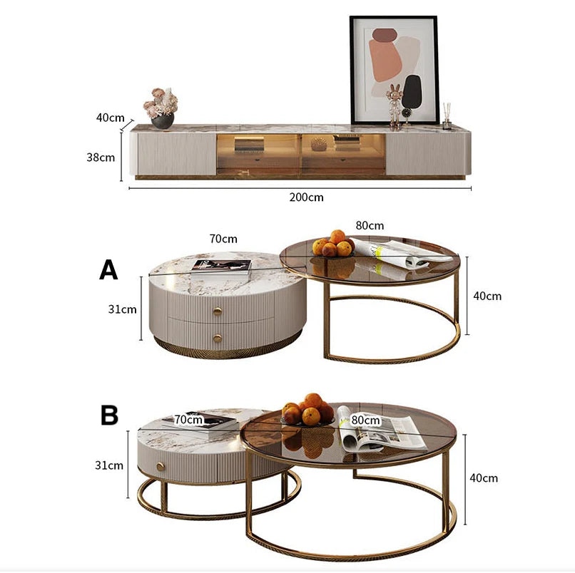Eden II Living Room Coffee Table Set, TV Stand