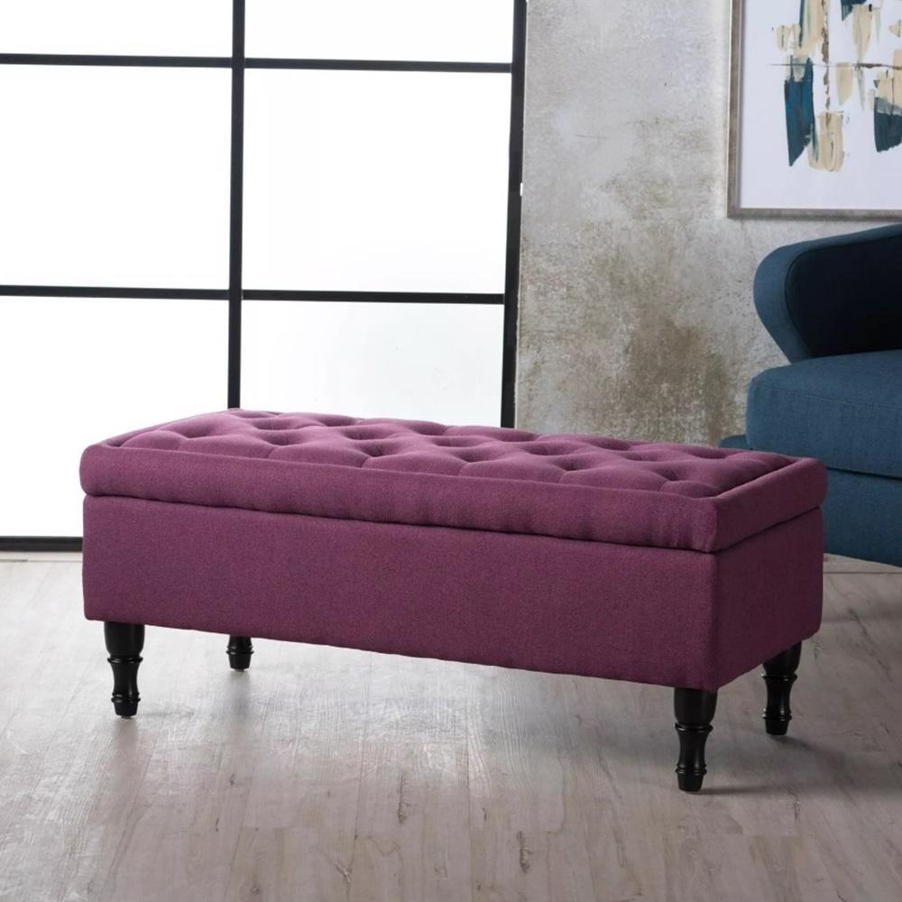 Fuchsia Fabric Ottoman Storage Bench – Stylish & Functional