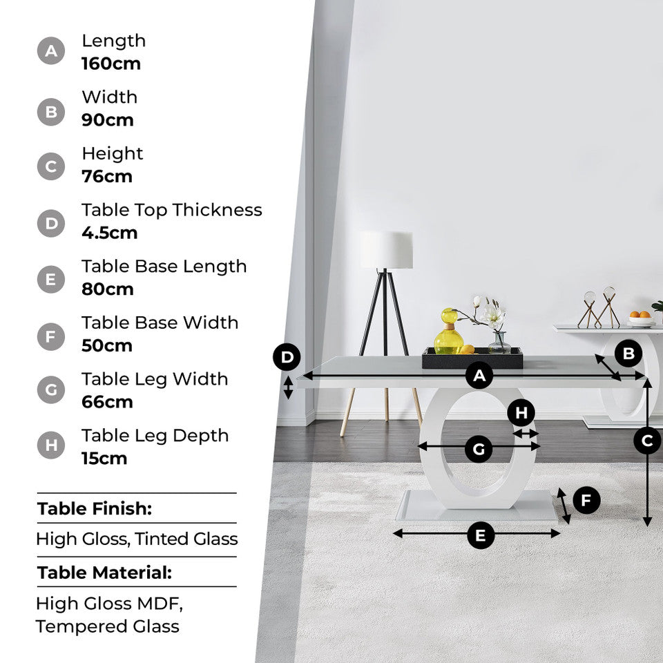 Giovani Rectangular Grey and White High Gloss Glass 6 Seater Large Dining Table
