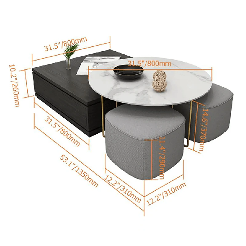 RS2 Nesting Coffee Table Set With Two Stools