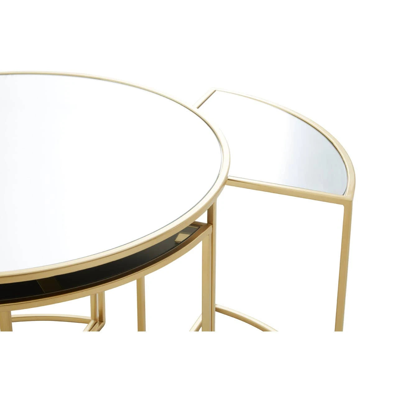 Jolie 5 Piece Set Mirrored Top Coffee Table with Nesting Tables