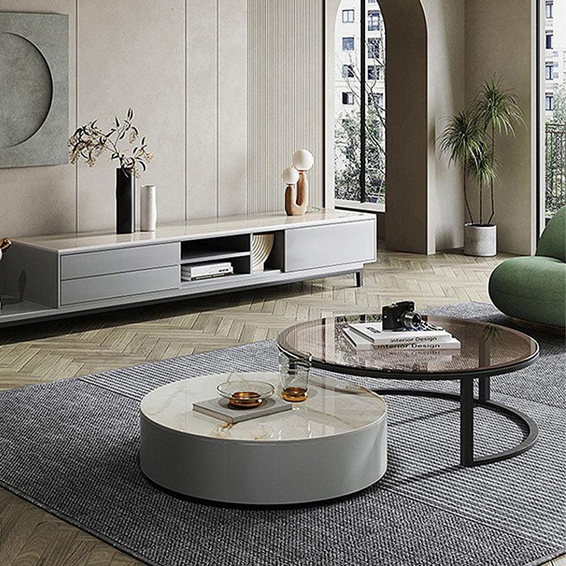 CHI Morden Round Nesting Coffee Table With TV Stand, Black Leg