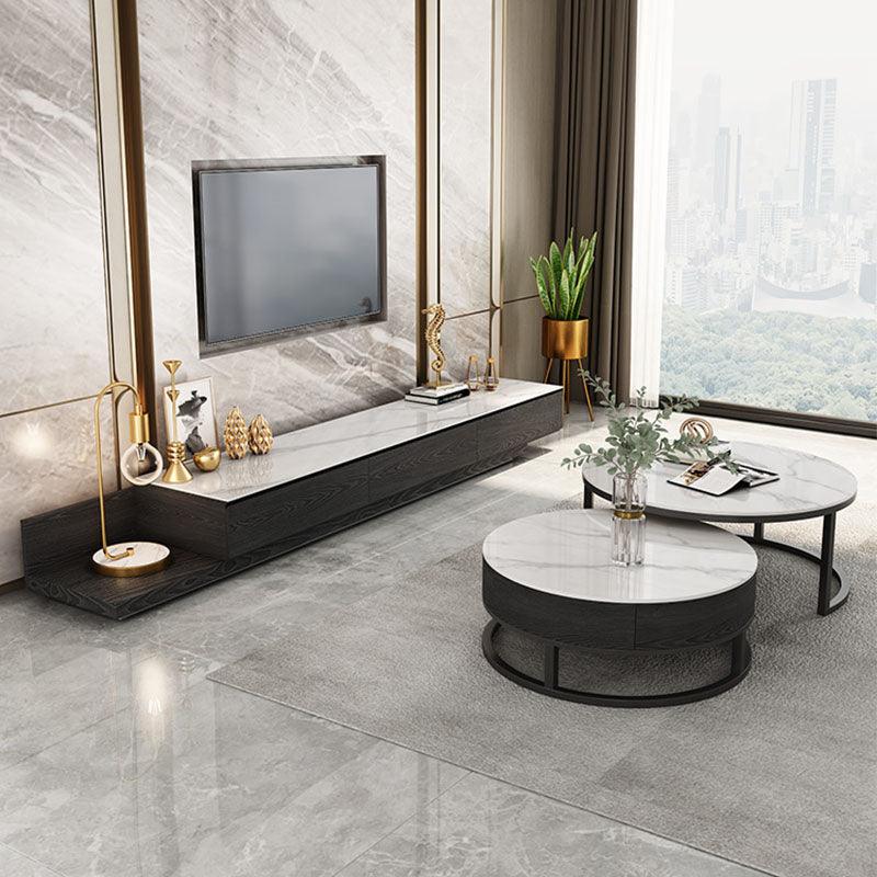 Gibs Nesting Coffee Table With TV Stand Set, Sintered Stone