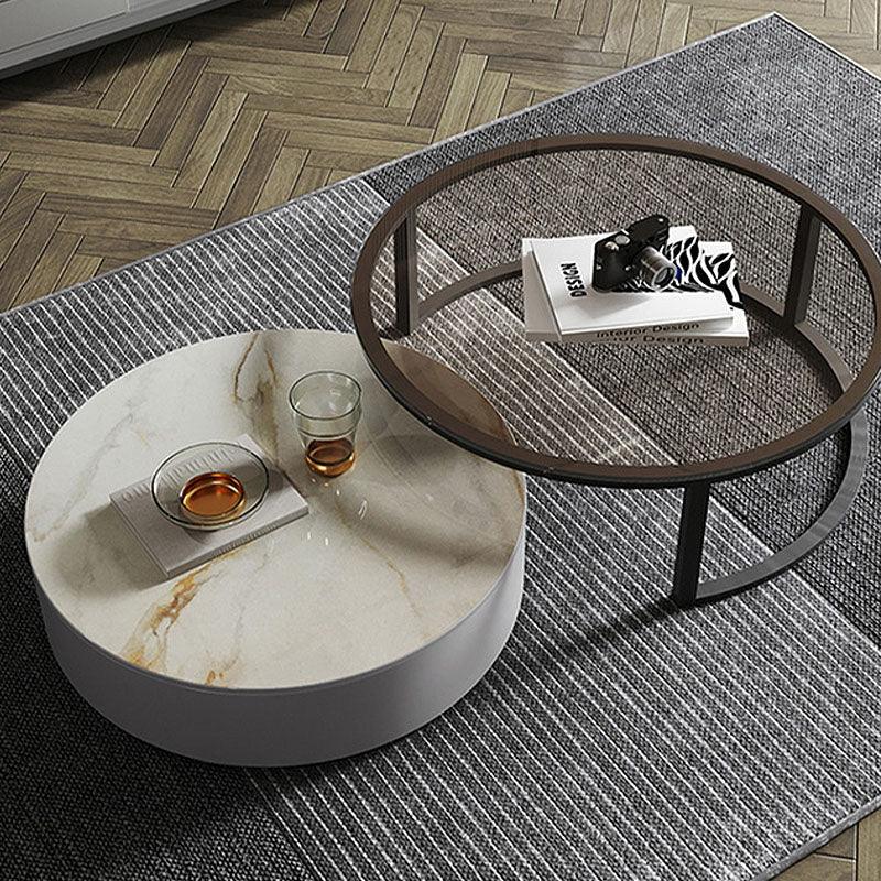 CHI Morden Round Nesting Coffee Table With TV Stand, Black Leg