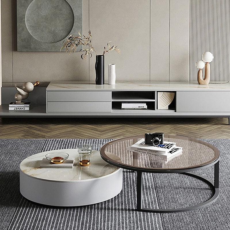 CHI Morden Round Nesting Coffee Table With TV Stand, Black Leg