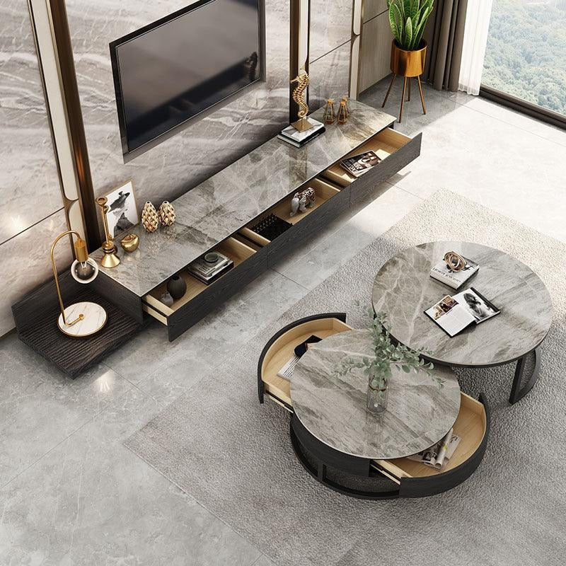 Gibs Nesting Coffee Table With TV Stand Set, Sintered Stone