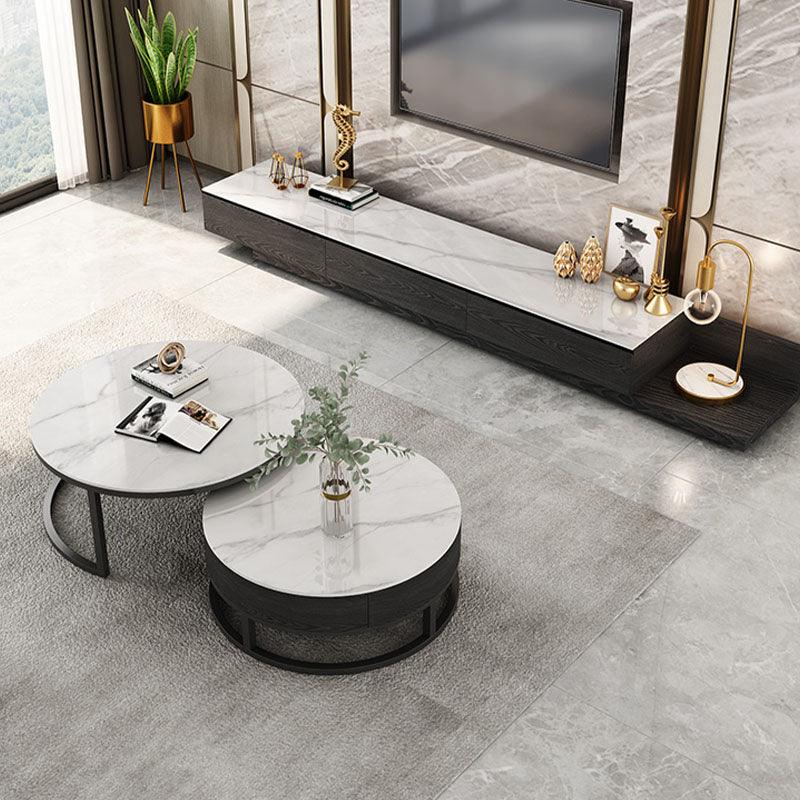 Gibs Nesting Coffee Table With TV Stand Set, Sintered Stone