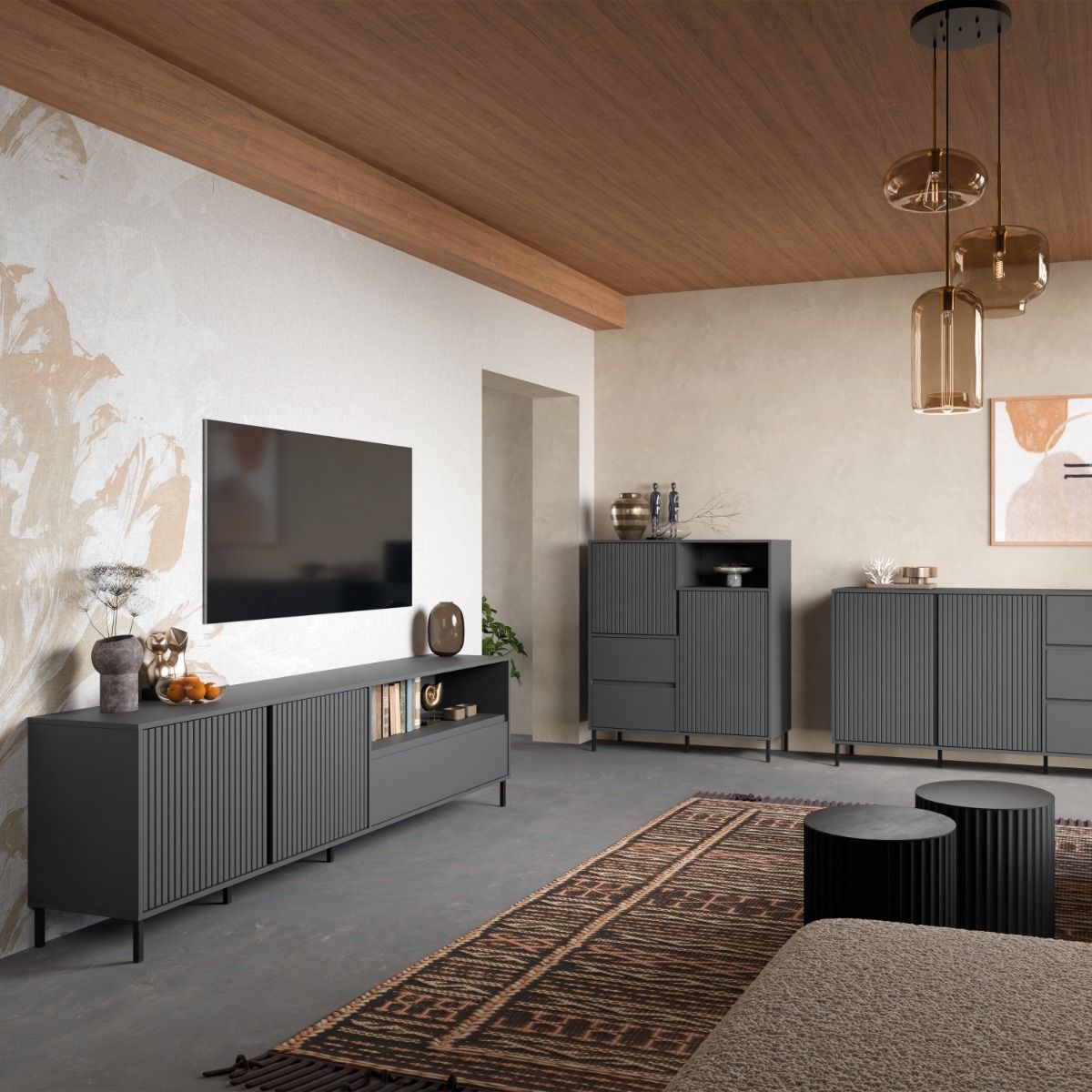 Avenale TV Cabinet 2 Door 1 Drawer in Anthracite