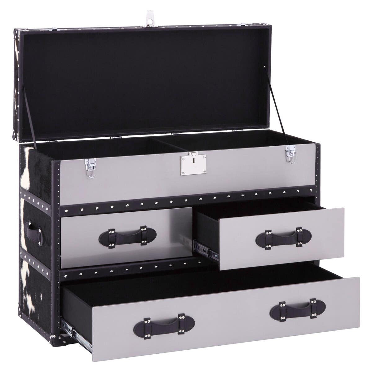 Kensington Townhouse Black And White Genuine Cowhide 3 Drawer Cabinet