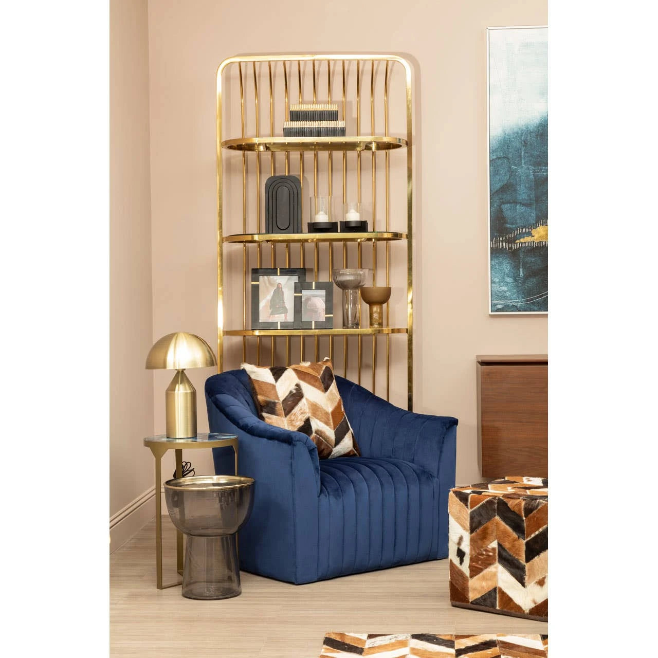 Opel Deep Blue Velvet Armchair
