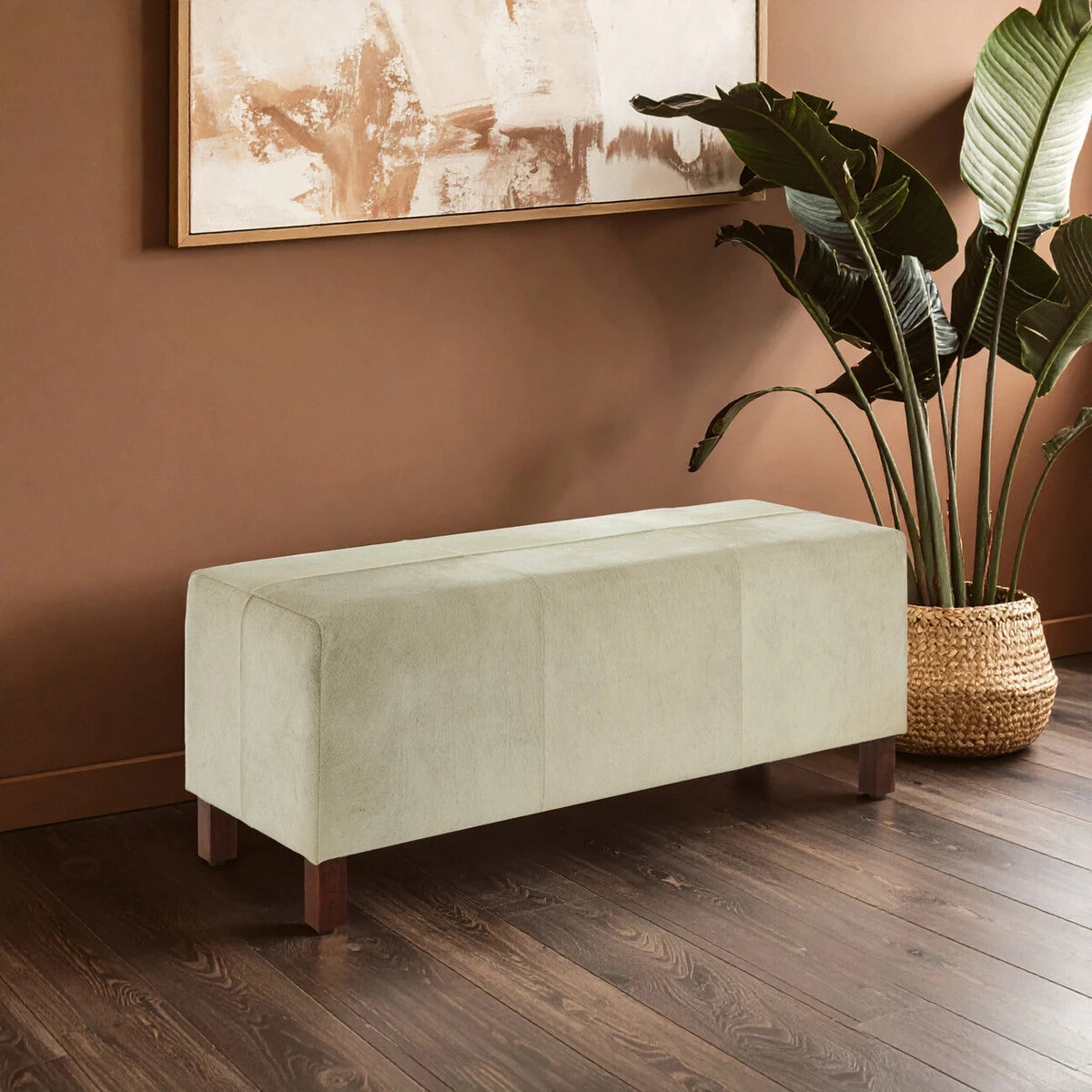 Kensington Townhouse Natural Hair On Leather Bench