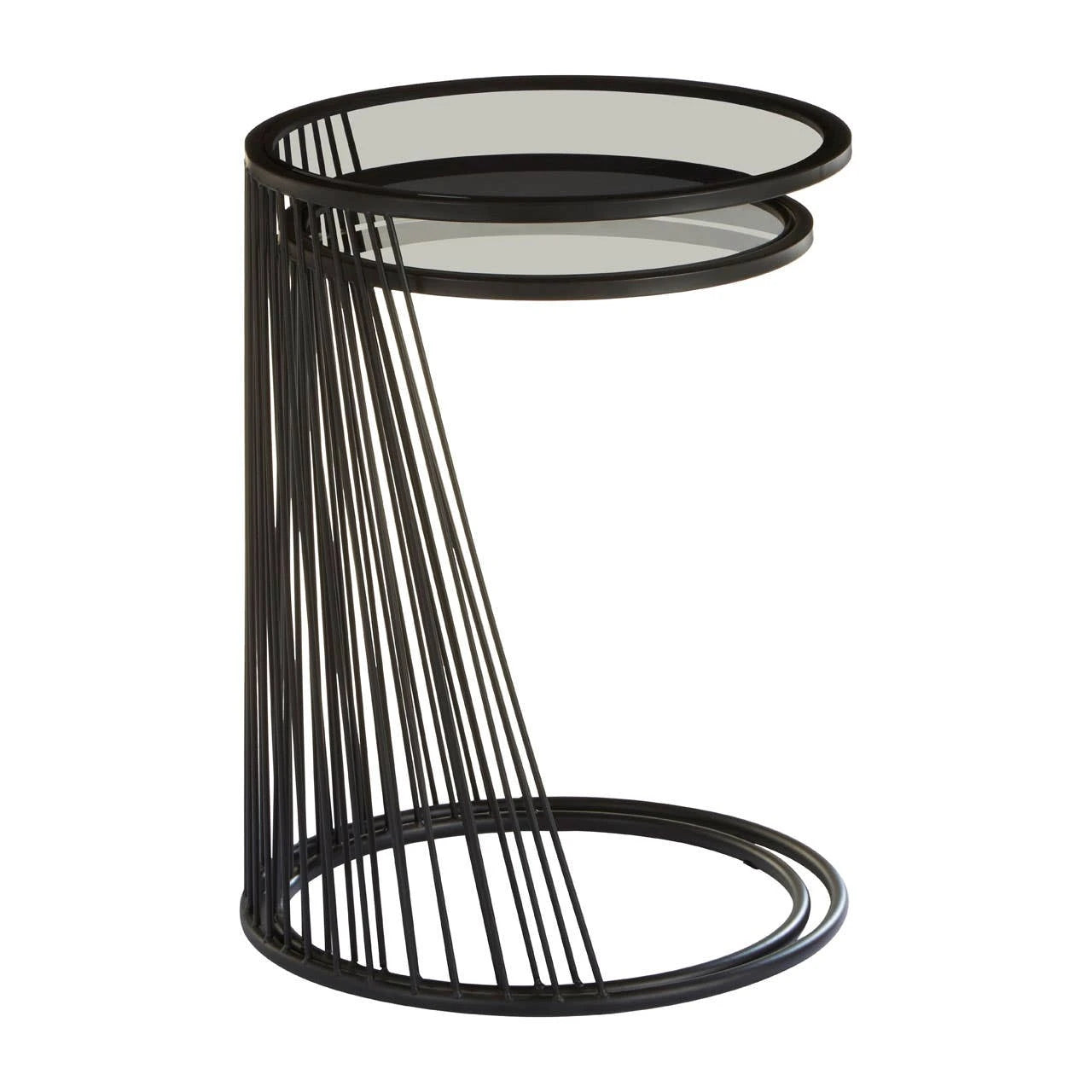 Trento Black Set of 2 Round Side Tables with Glass Tops