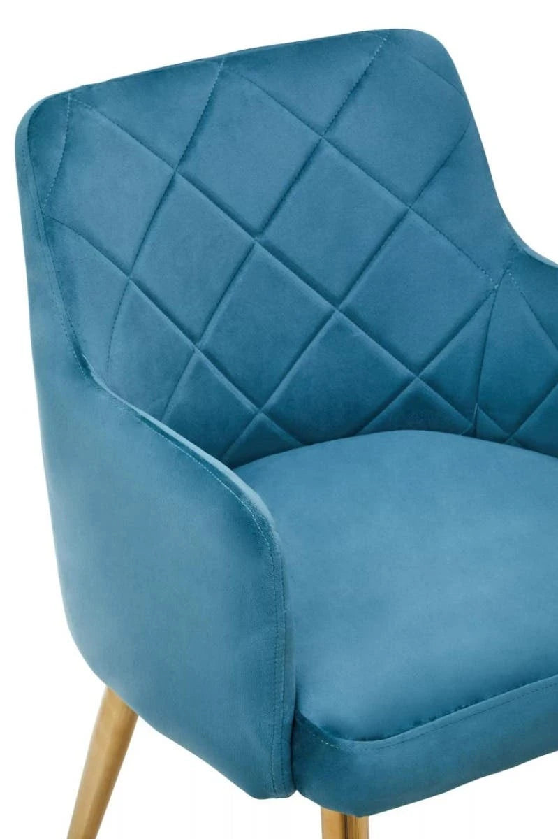 Tamzin Light Blue Velvet Quilted Dining Chair with Gold Finish Legs