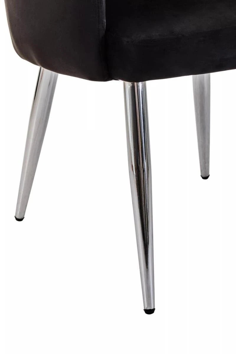 Tamzin Black Velvet Quilted Dining Chair with Chrome Finish Legs