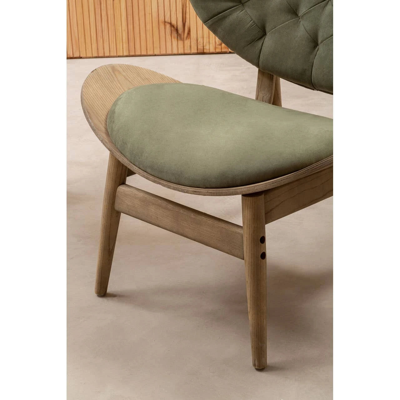Vinsi Green Velvet Chair with Grey Elm