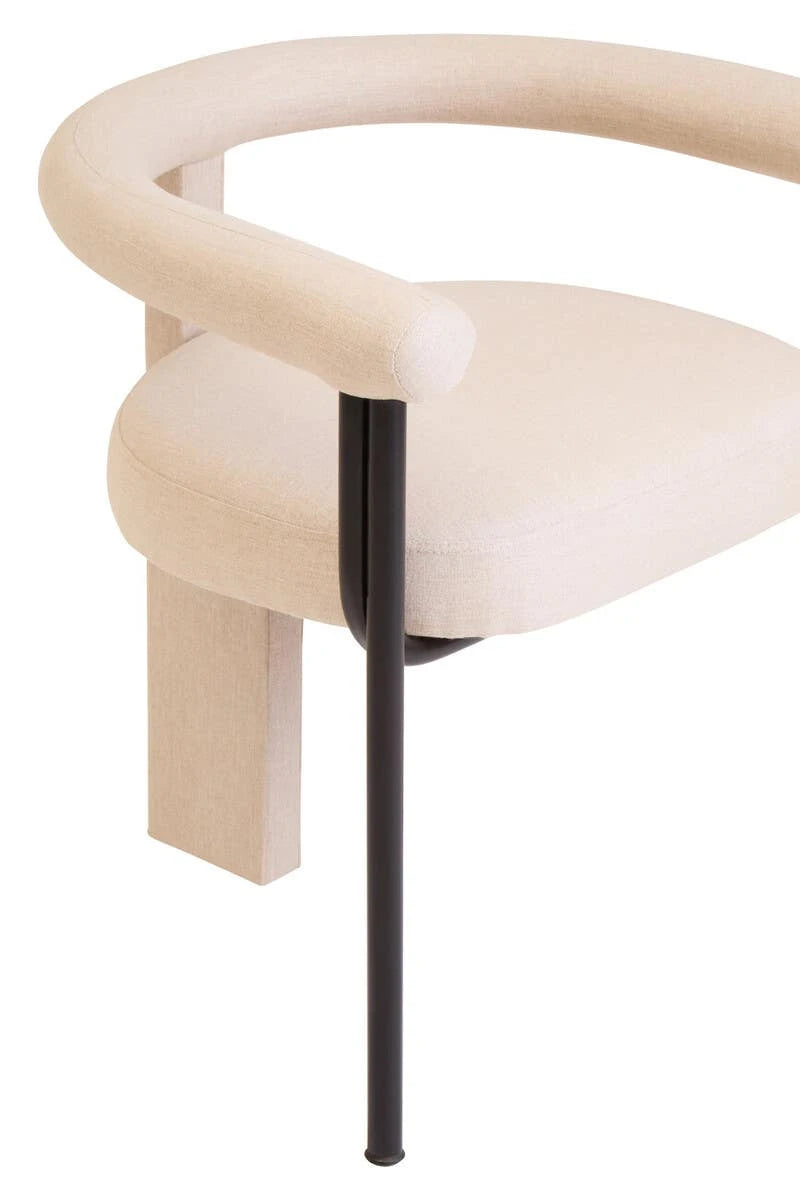Perdoba Cream Textured Linen Dining Chair with Black Metal Frame