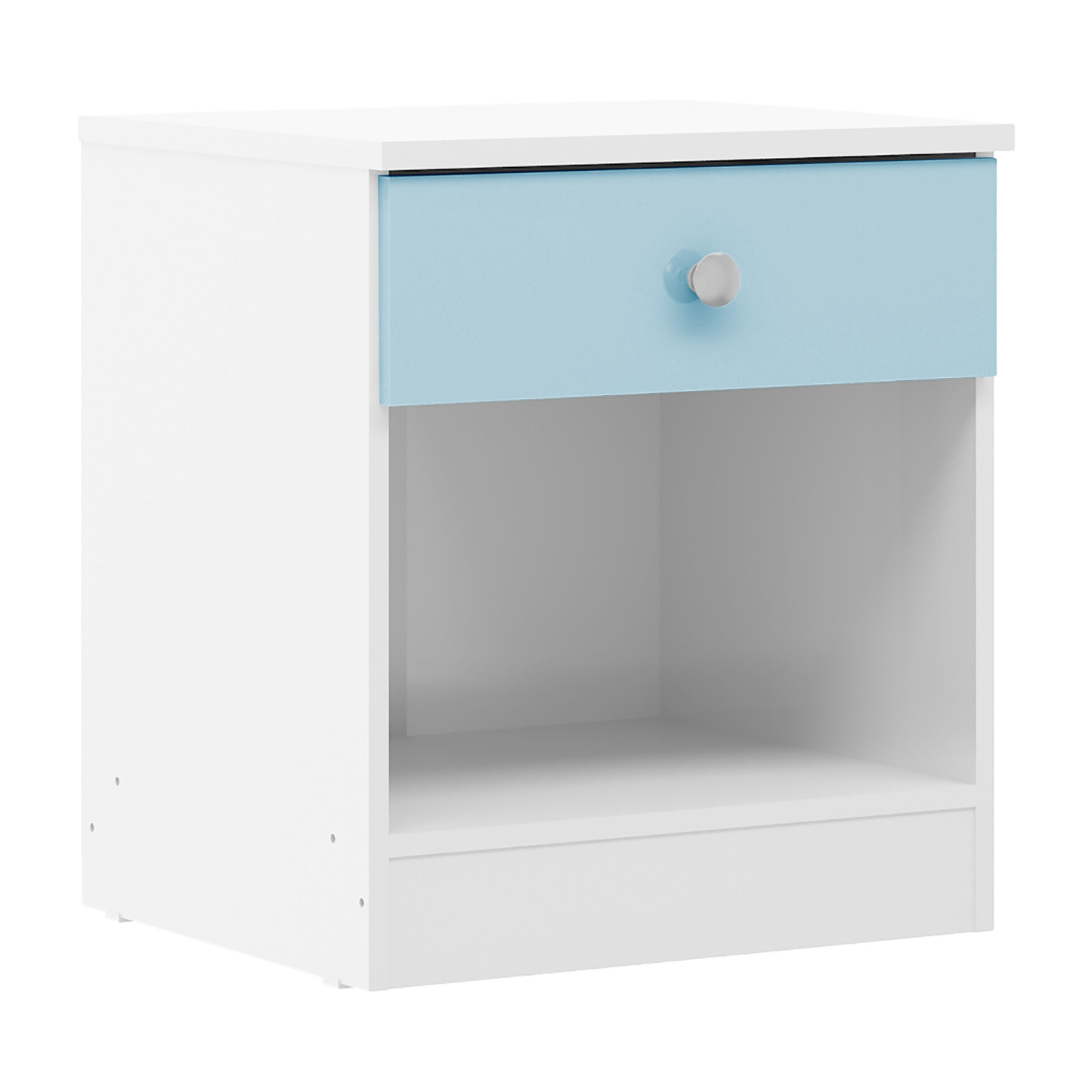 Denver Trio Set White/Blue Gloss Wardrobe Chest & Bedside