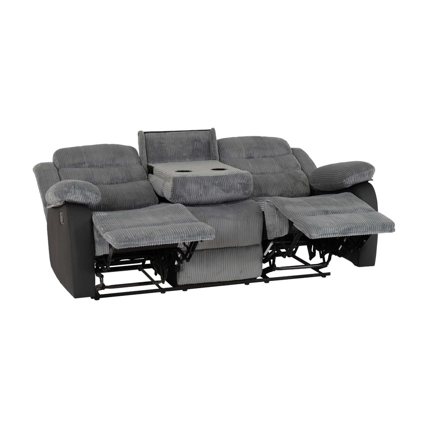Roma 3+2 Recliner Suite - Grey Cord Fabric/Black Faux Leather