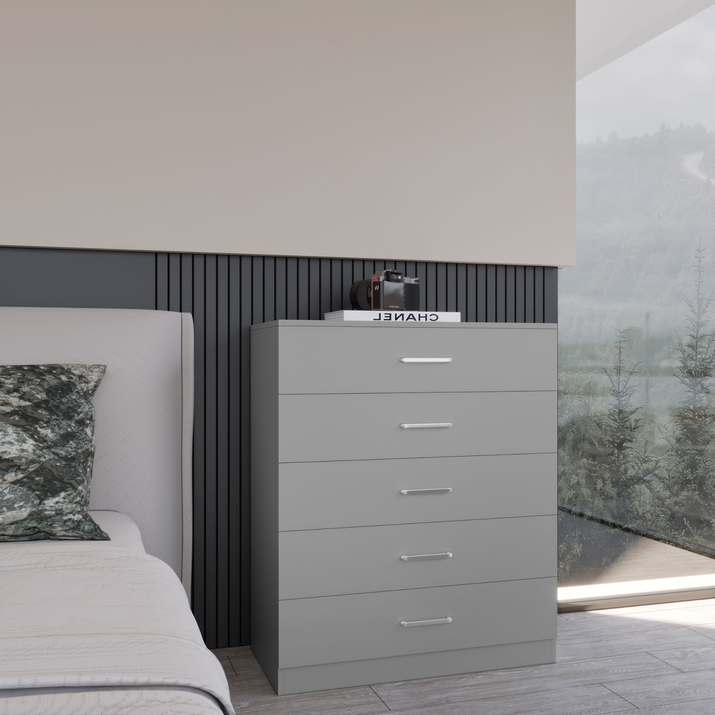 Dakota 5 Drawer Chest – Light Grey, Tall Bedroom Storage