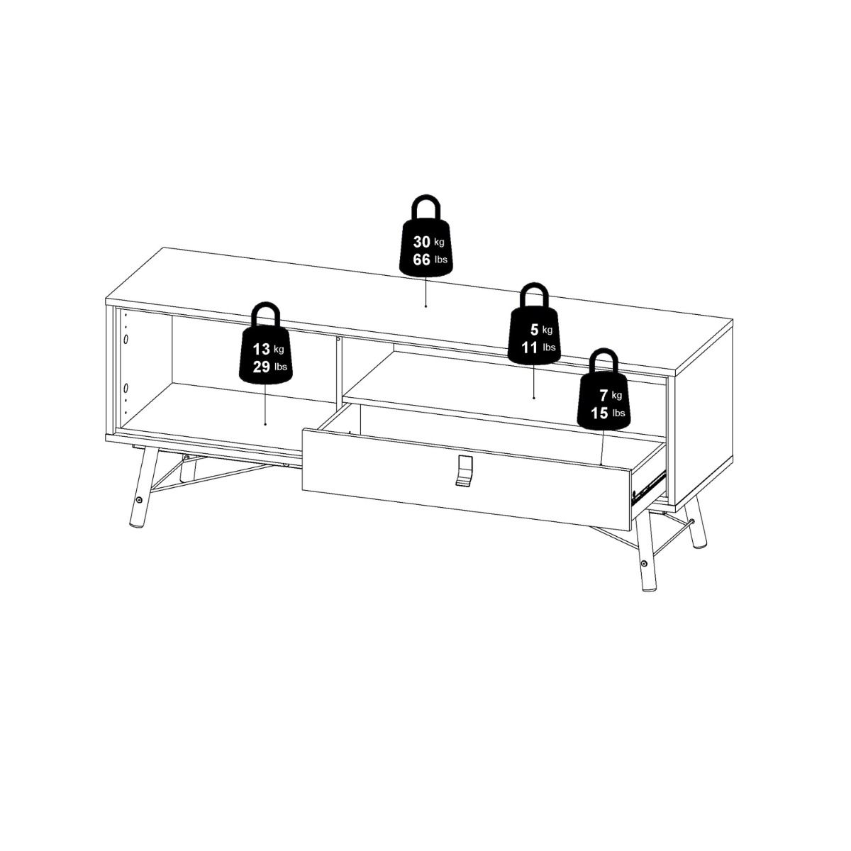 Ry TV Unit with Drawer and Door in Matt Black Walnut