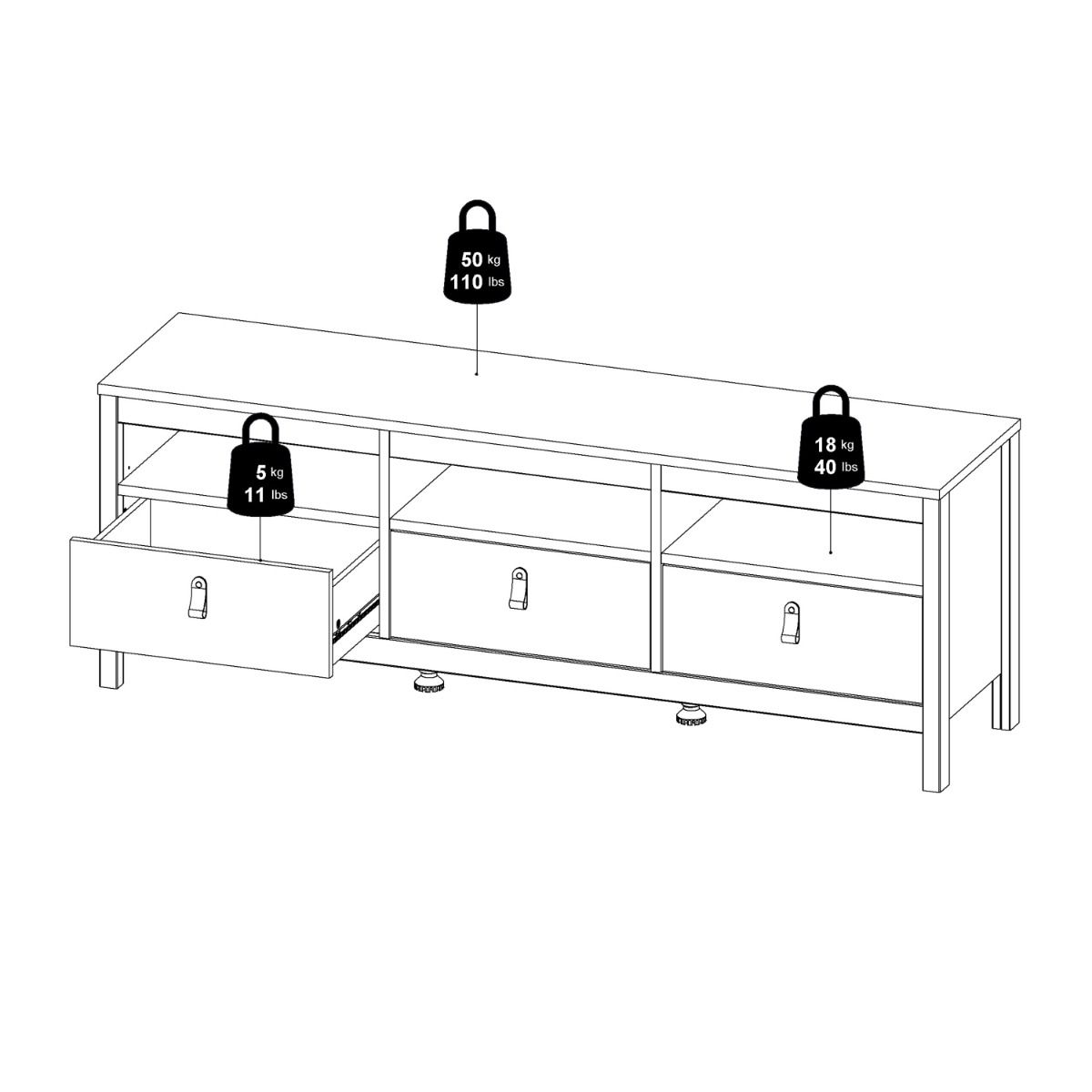 Madrid TV Unit 3 Drawers in Matt Black