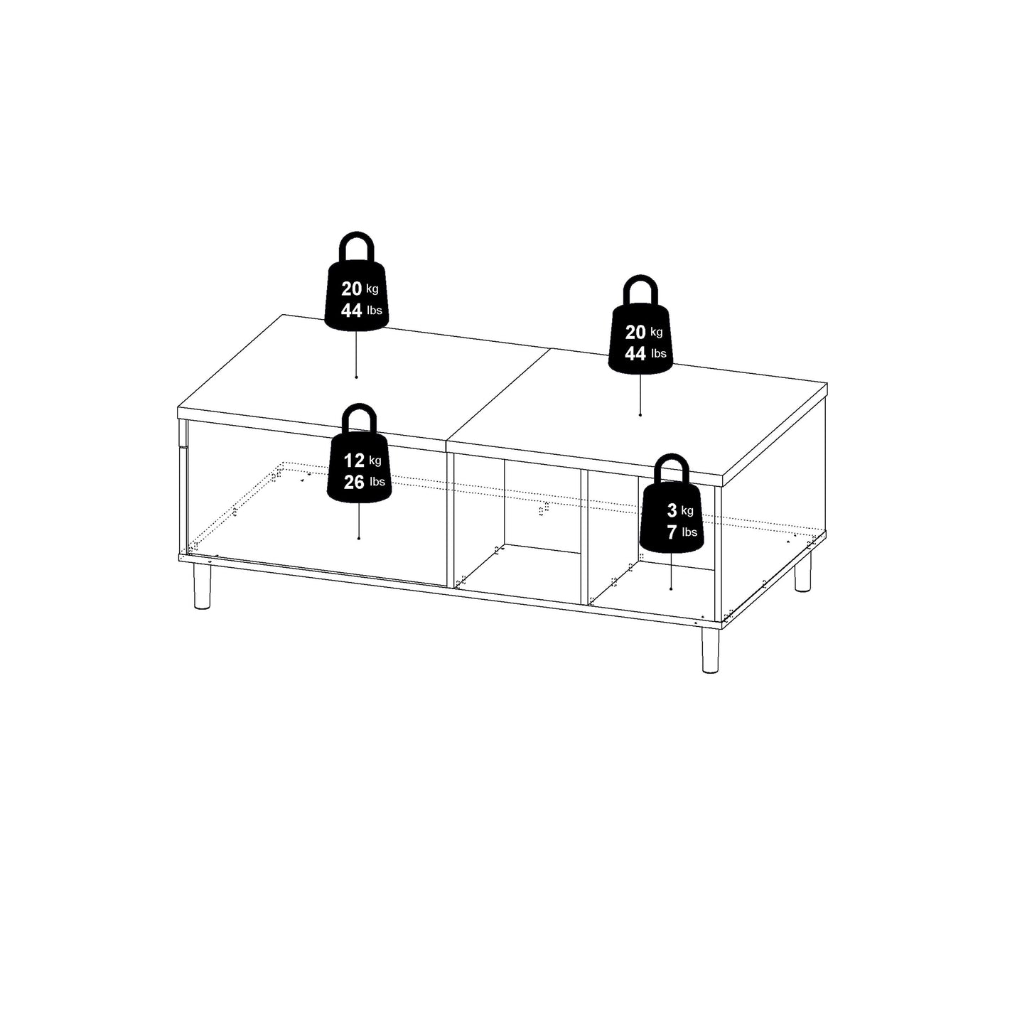 Rome Coffee Table with Sliding Top Oak and Matt Black