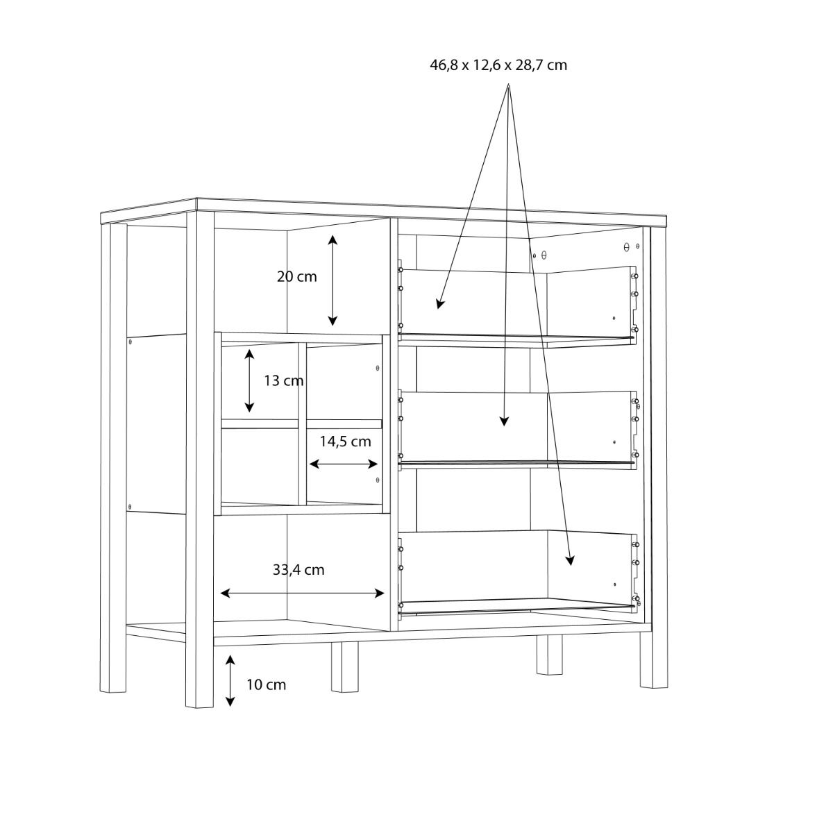 High Rock 3 Drawer Display Chest in Matt Black/Riviera Oak