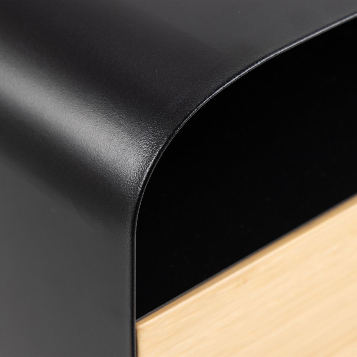 Joliet 1 Drawer Wall Mounted Bedside Table Oval in Black and Bamboo