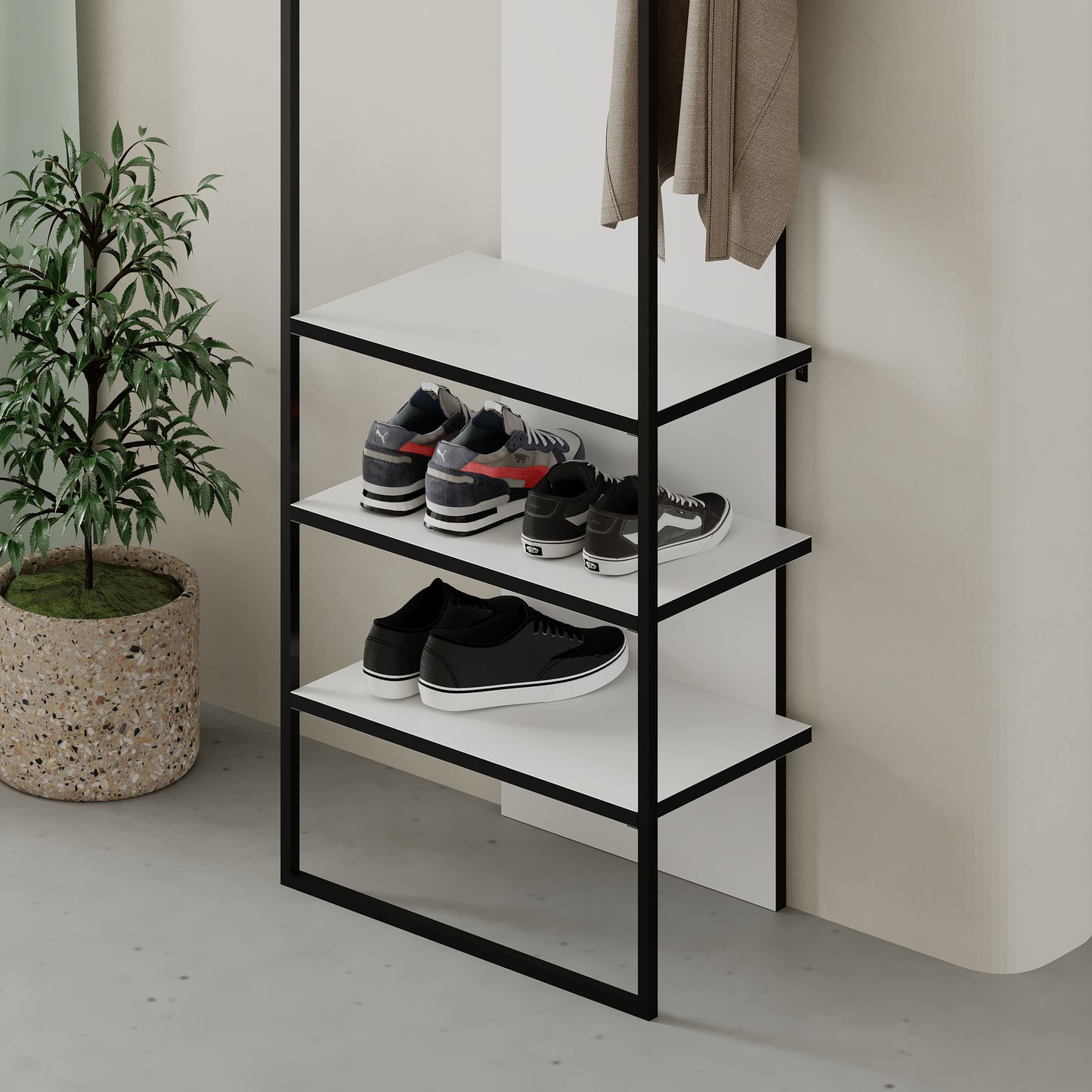 Modern Archy Hall Stand Coat Rack with Shoe Storage – White 180cm