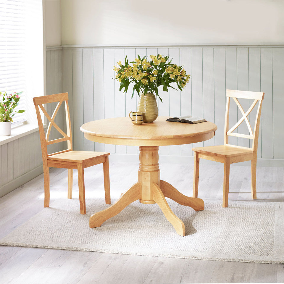 Bude Round Whitewashed and Light Grey Solid Wood 4 Seater Dining Table