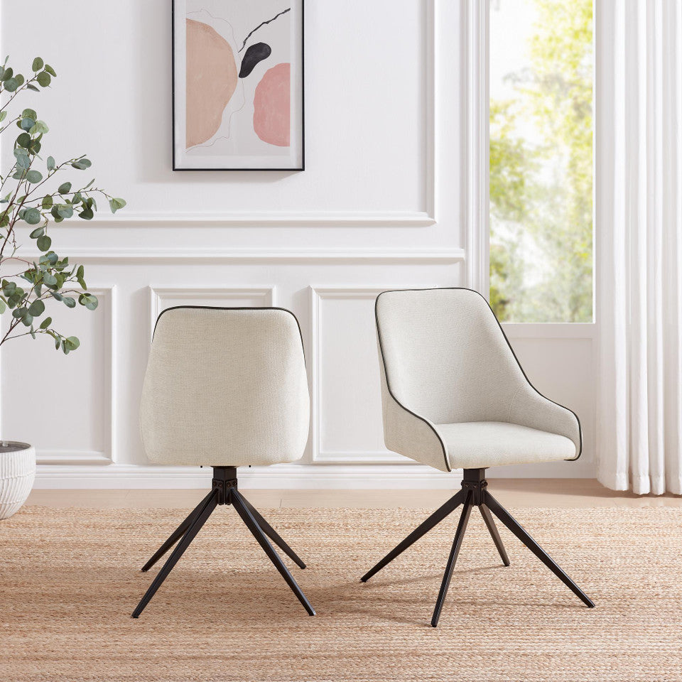 Penrose Black Round Dining Table & 4 Beaumont Fabric Swivel Chairs