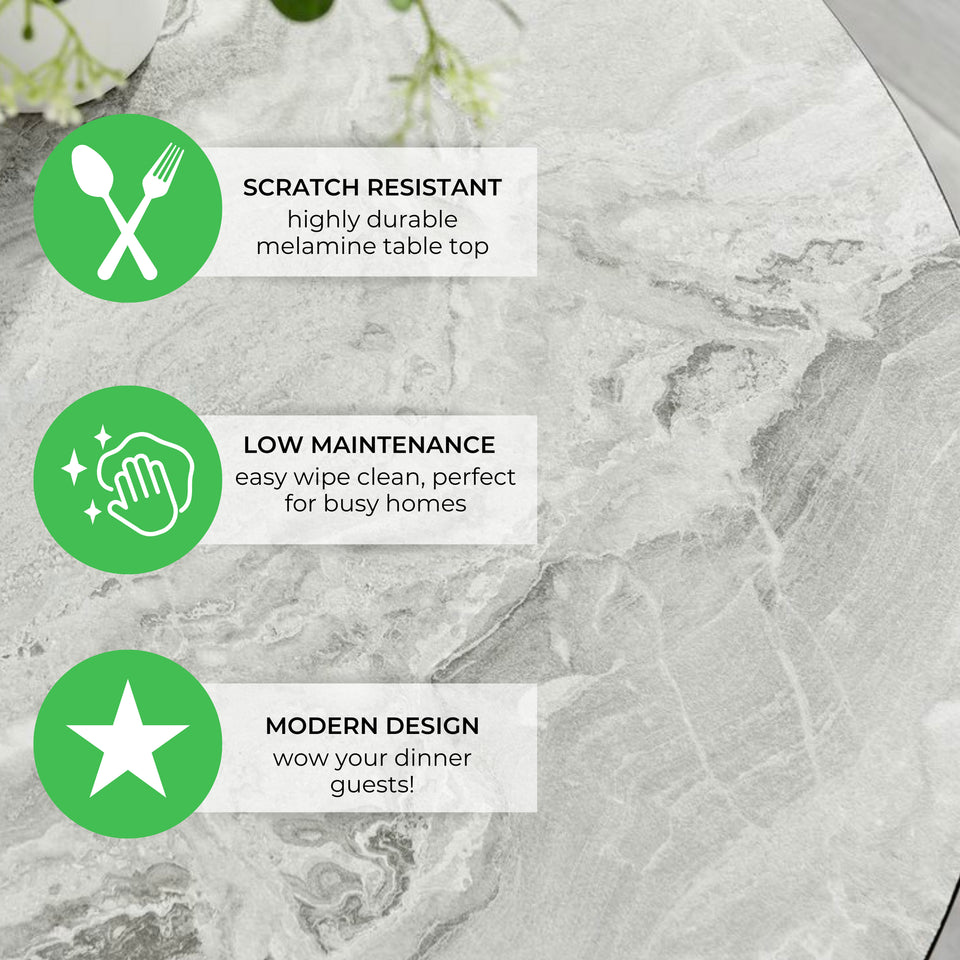 Elina Round White Marble Effect Pedestal 2 Seater Dining Table