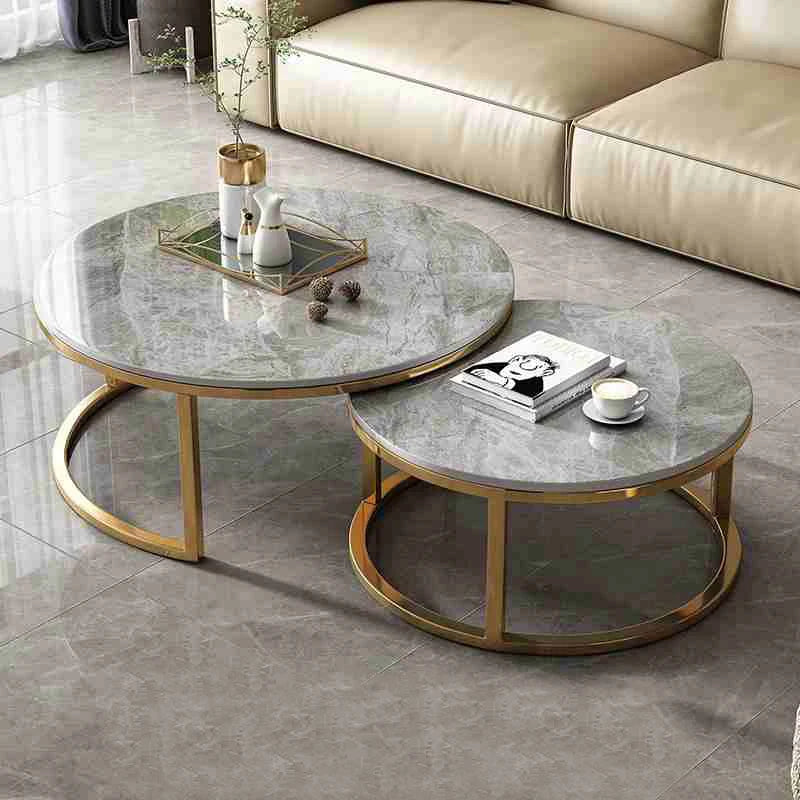 Nordic Luxury Marble Coffee Table – Modern White Stone Top with Gold Metal Frame for Living Room or Kitchen