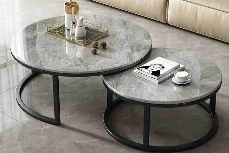 Nordic Luxury Marble Coffee Table – Modern White Stone Top with Gold Metal Frame for Living Room or Kitchen