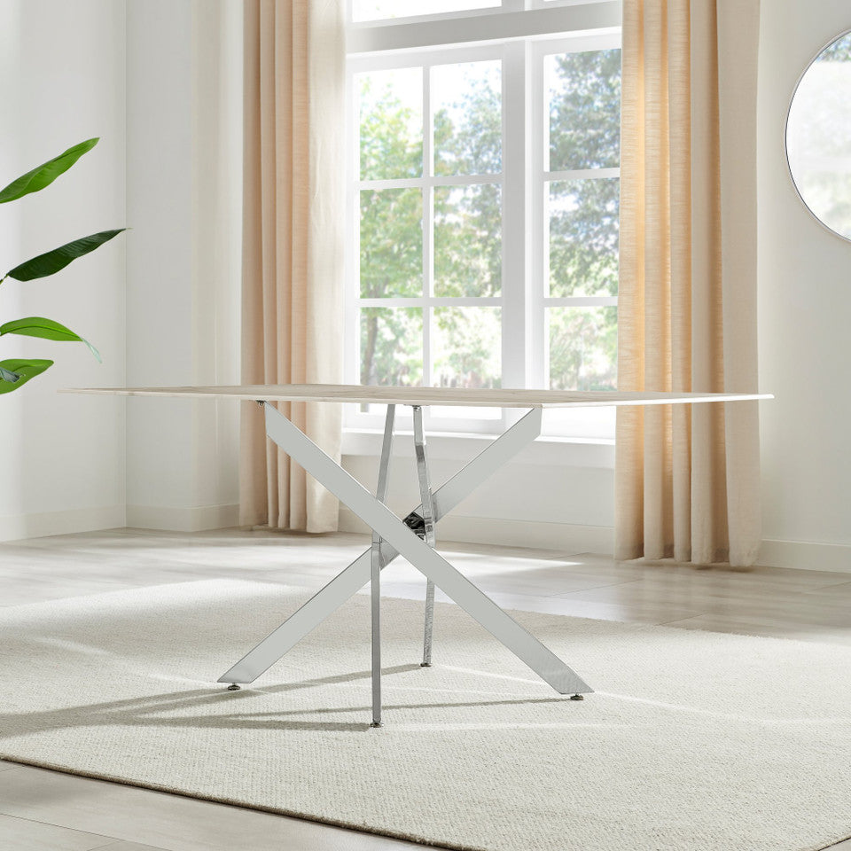 Leonardo Rectangular White Marble Glass and Black Metal 6 Seater Dining Table