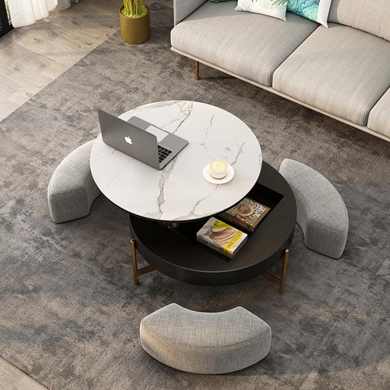 Josiah Round Lift-Top Coffee Table With 3 Small Benches, Linen