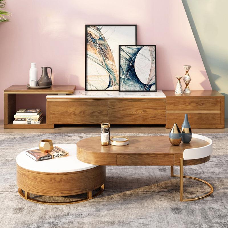 Ouezzane Nesting Coffee Table Set, With TV Stand, Oak