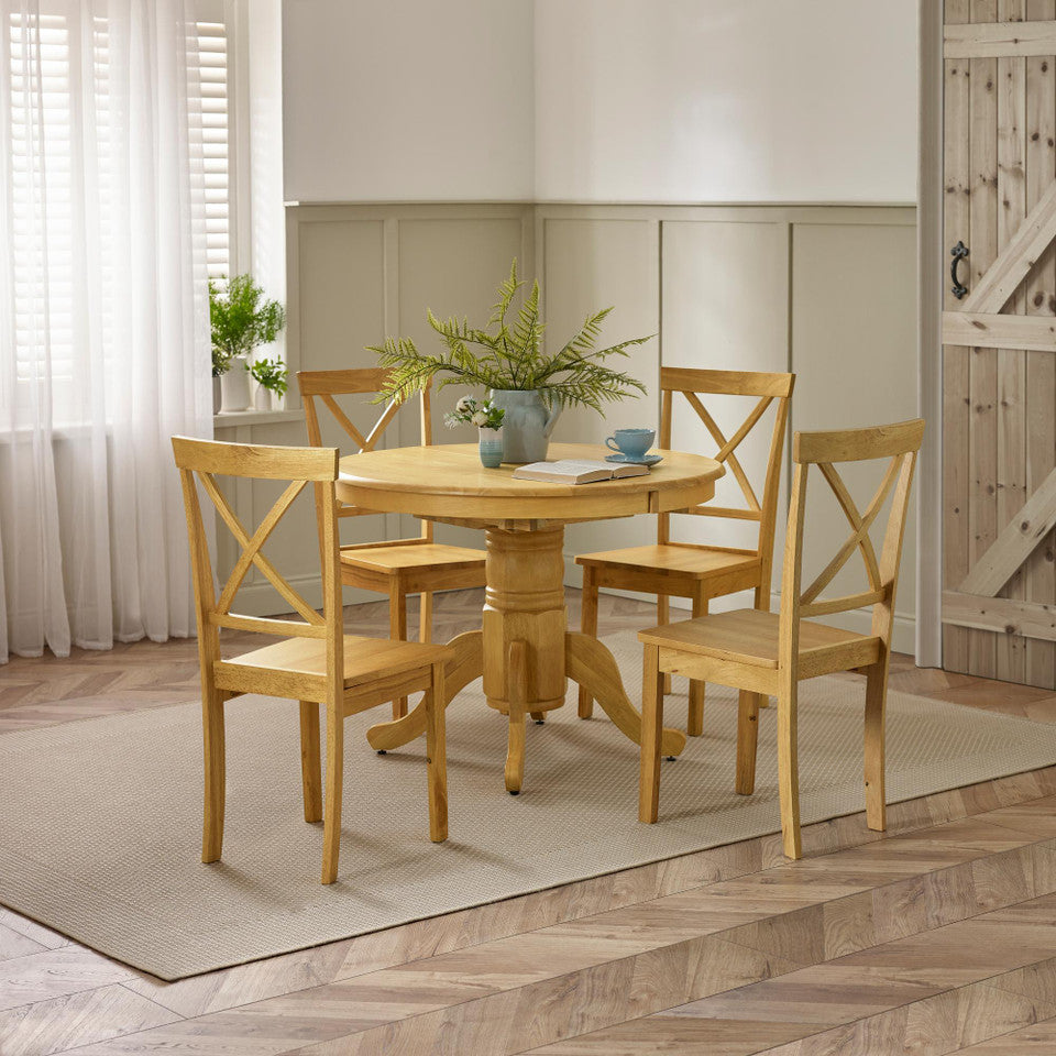 Padstow Oak Effect Wooden Extending Dining Table & 4 Millford Chairs
