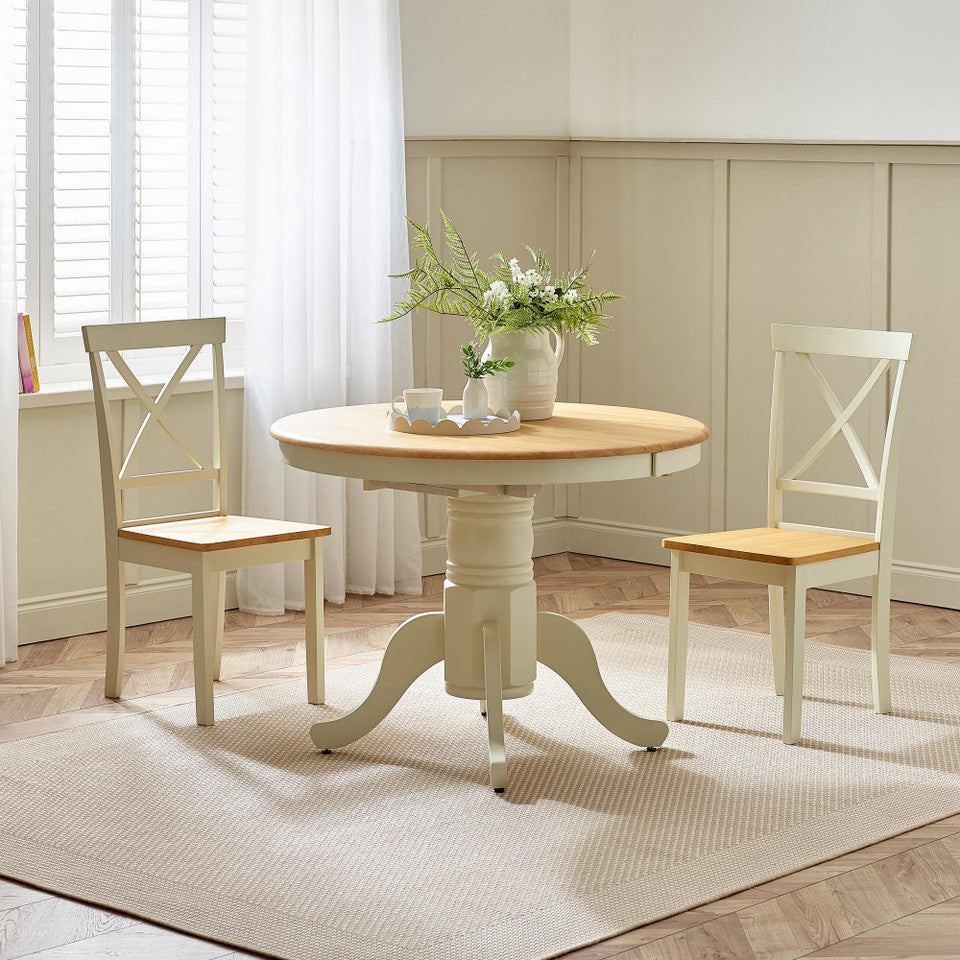 Padstow Round Oak and Cream Solid Wood Extending 4-6 Seater Dining Table