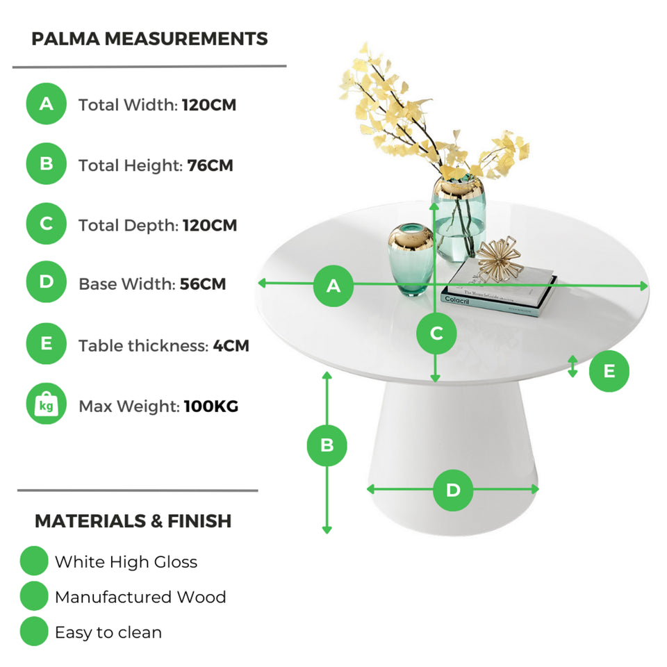 Palma Round White High Gloss 4-6 Seater Dining Table