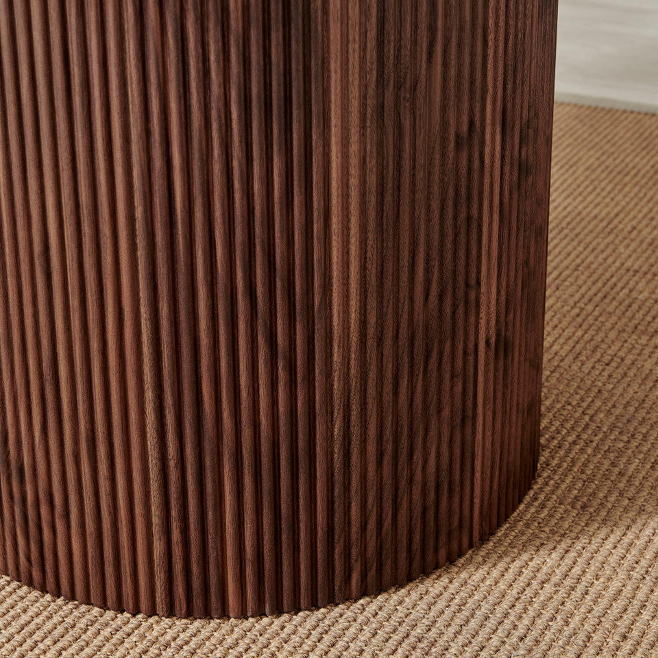 Penrose Round Walnut & Marble Effect Slatted 4-6 Seater Dining Table