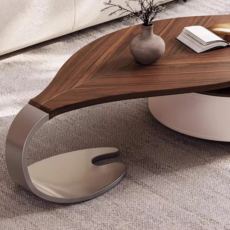 Modern Leaf-Shape Coffee Table in Walnut Veneer – Luxury Designer Accent for Living Room