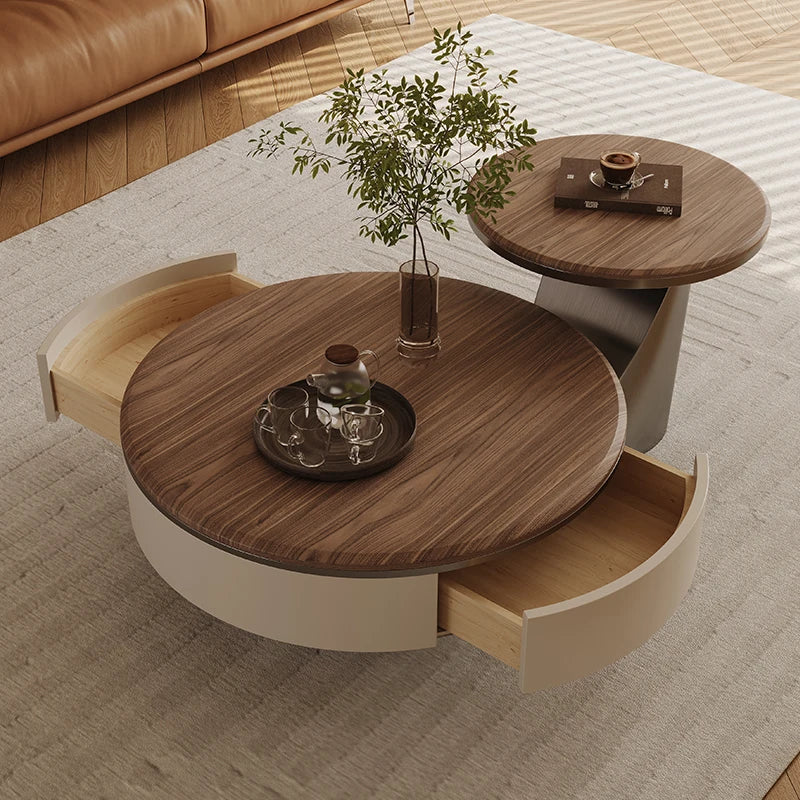 Nordic Walnut Wooden Coffee Table – Minimalist Design with Natural Drawer, White Finish, Living Room Furniture"