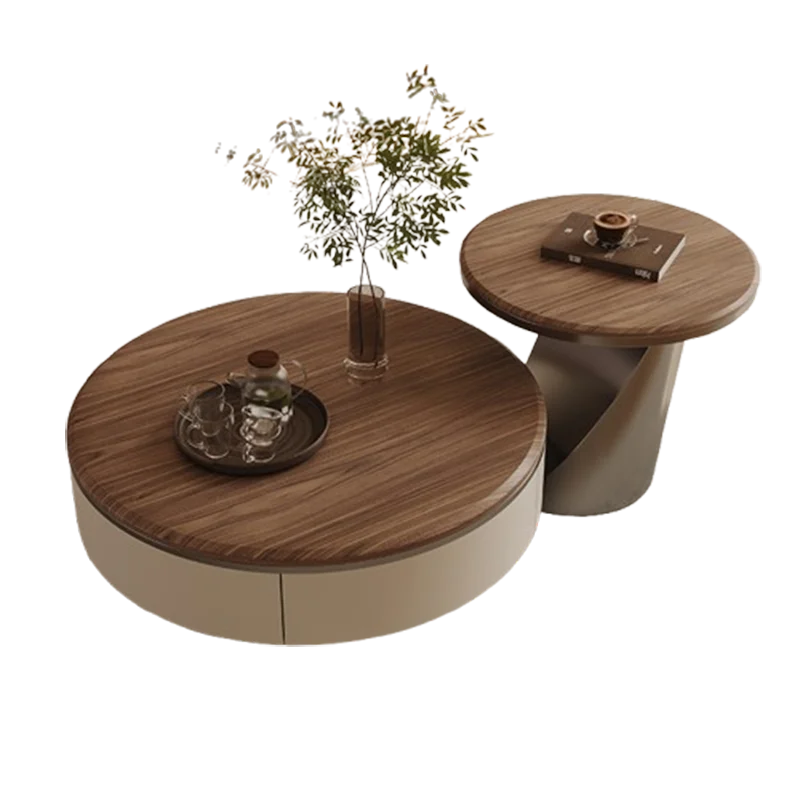 Nordic Walnut Wooden Coffee Table – Minimalist Design with Natural Drawer, White Finish, Living Room Furniture"