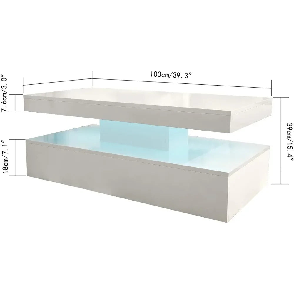 Modern White LED Coffee Table – 16-Color Light Rectangle Console | Living Room Tea Side End Centre Table