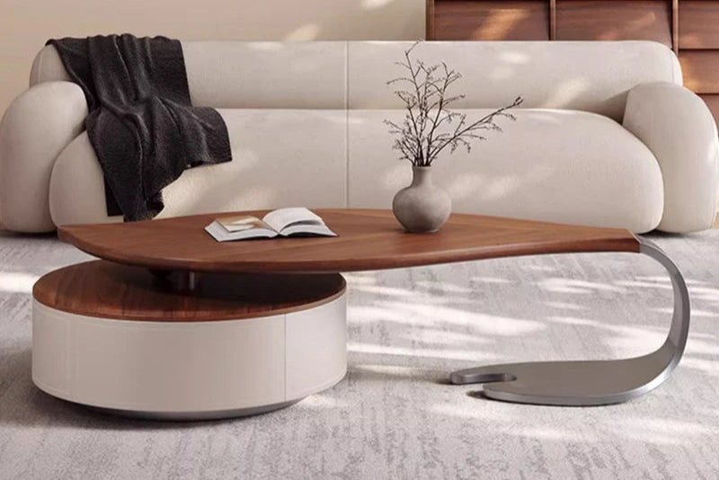 Modern Leaf-Shape Coffee Table in Walnut Veneer – Luxury Designer Accent for Living Room