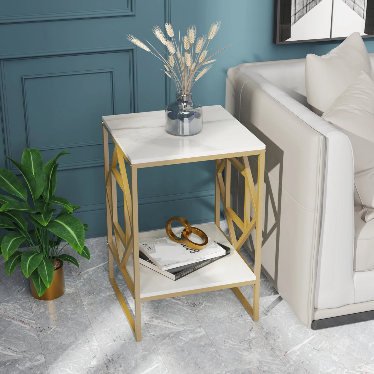 Modern 2-Tier Coffee Table with Sintered Stone Top and Storage - Modern Side Table with Storage