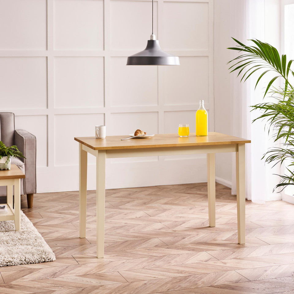 Salcombe Rectangular Oak and Cream Solid Wood 4 Seater Dining Table