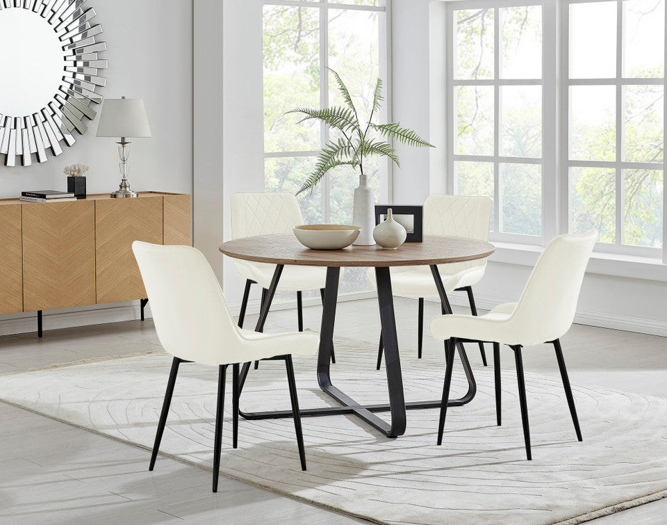 Santorini Brown Round Dining Table And 4 Pesaro Black Leg Chairs