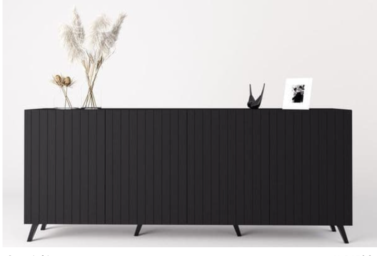 Atlantis Matte Black Wide 4 Door Sideboard